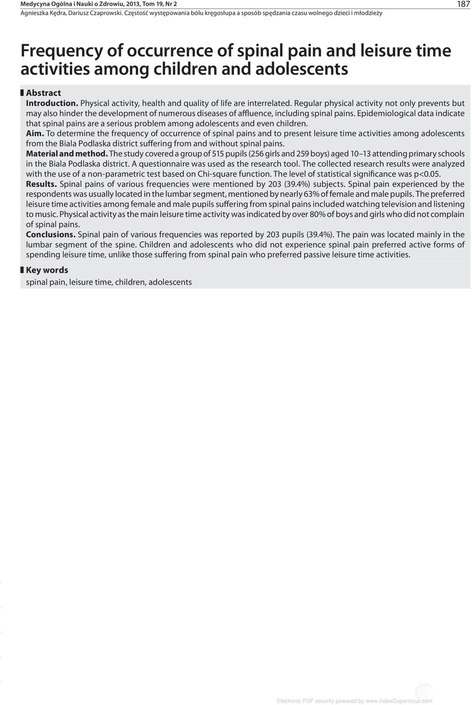 Introduction. Physical activity, health and quality of life are interrelated.