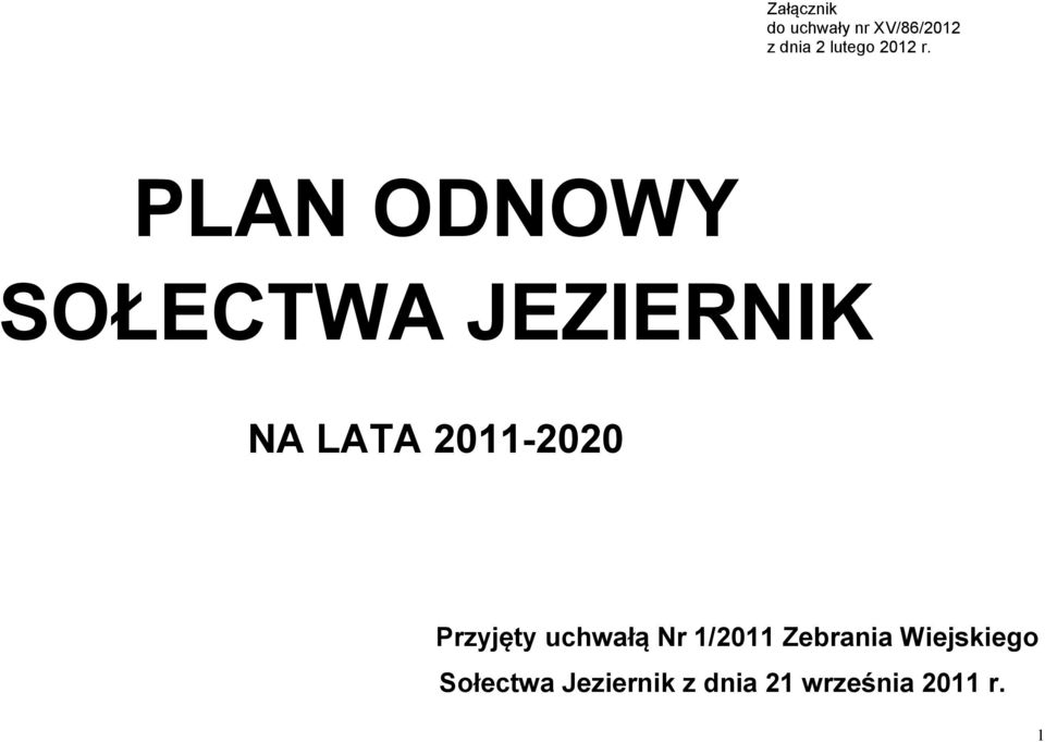 PLAN ODNOWY SOŁECTWA JEZIERNIK NA LATA 2011-2020