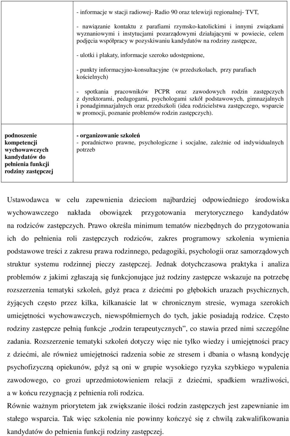 przedszkolach, przy parafiach kościelnych) - spotkania pracowników PCPR oraz zawodowych rodzin zastępczych z dyrektorami, pedagogami, psychologami szkół podstawowych, gimnazjalnych i