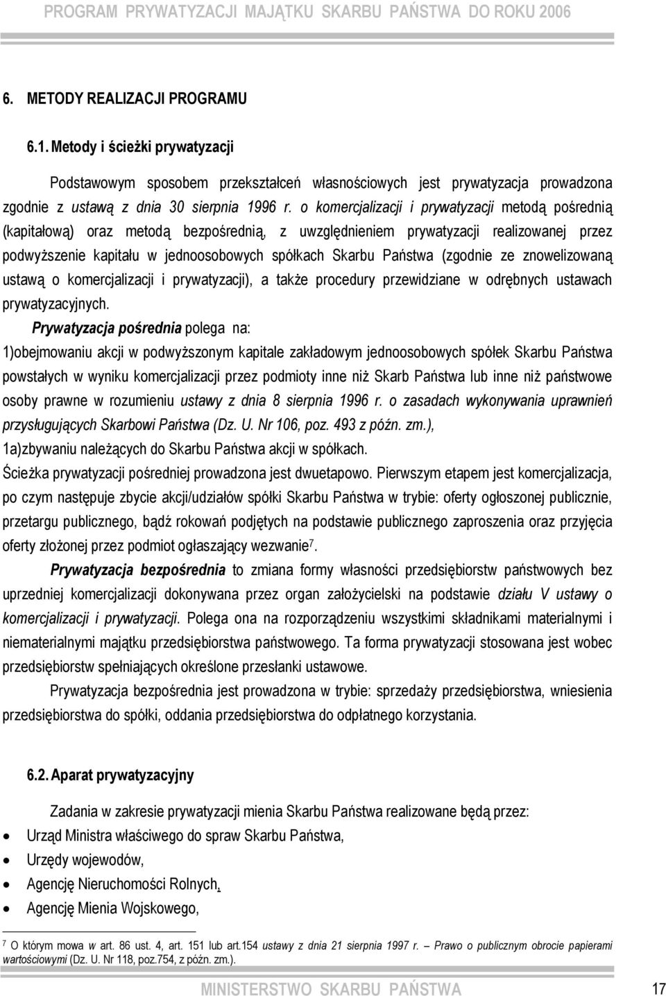 Państwa (zgodnie ze znowelizowaną ustawą o komercjalizacji i prywatyzacji), a także procedury przewidziane w odrębnych ustawach prywatyzacyjnych.