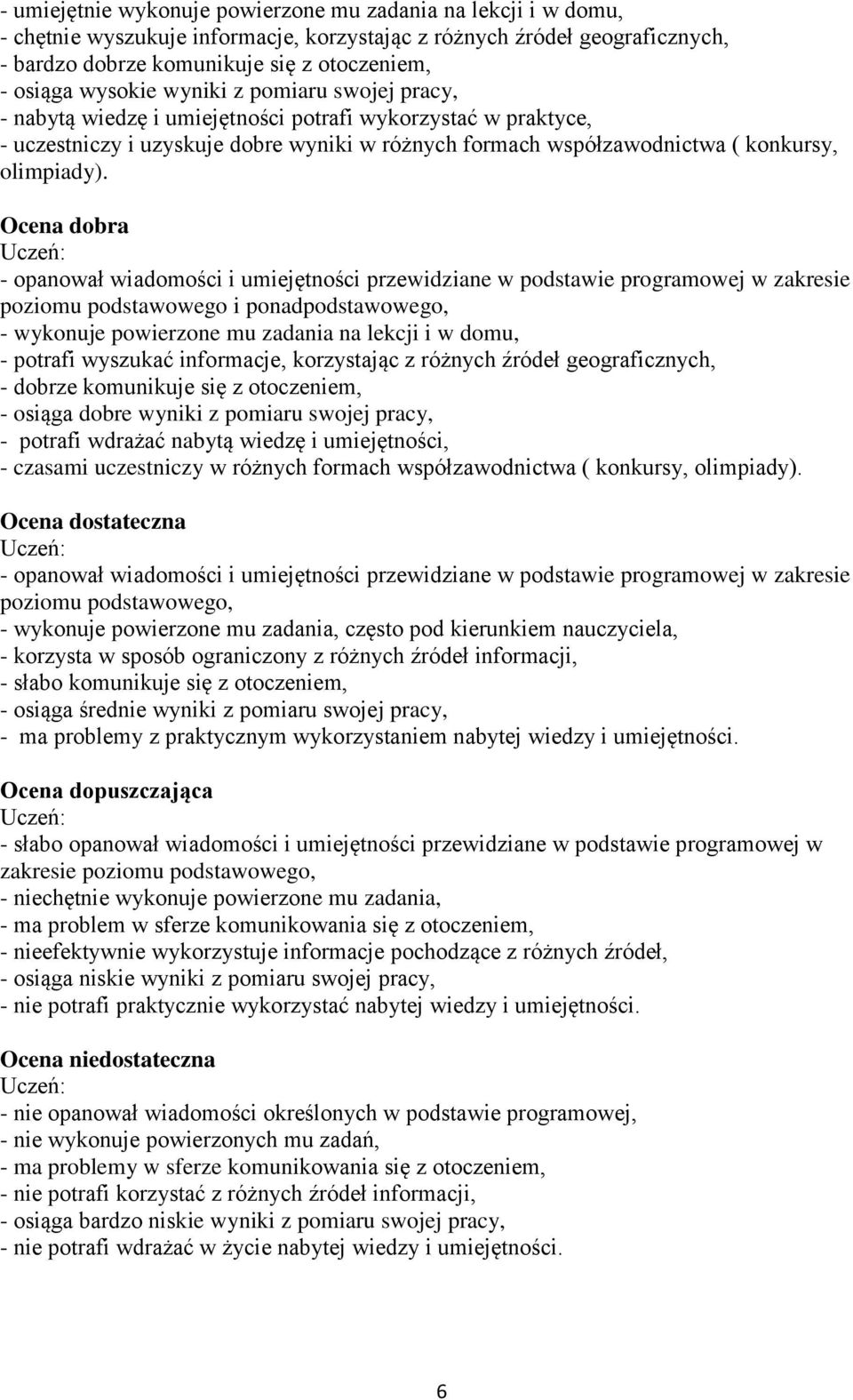 Ocena dobra - opanował wiadomości i umiejętności przewidziane w podstawie programowej w zakresie poziomu podstawowego i ponadpodstawowego, - wykonuje powierzone mu zadania na lekcji i w domu, -