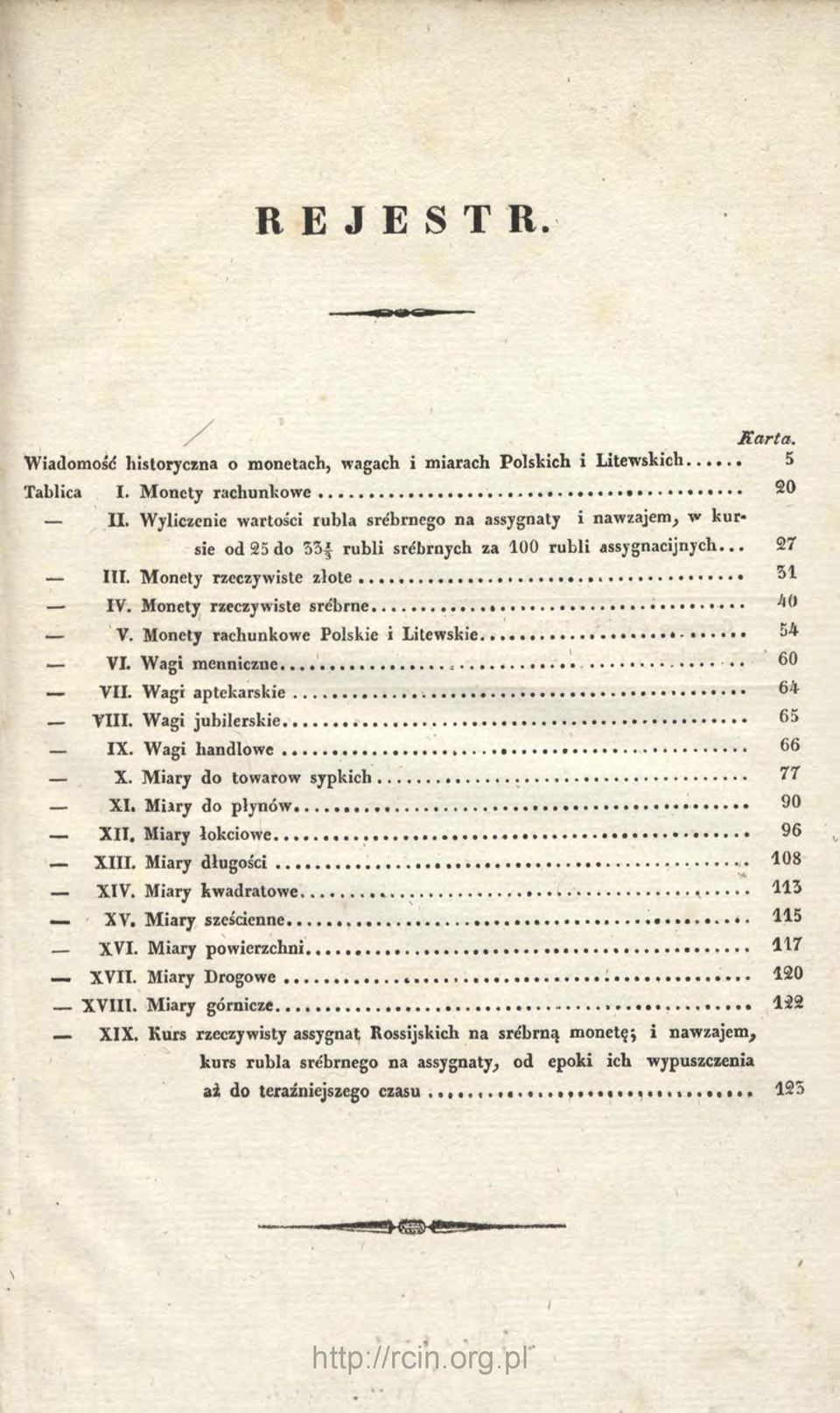 Monety rzeczywiste srebrne 40 V. Monety rachunkowe Polskie i Litewskie 54 VI. Wagi menniczne 60 VII. Wagi aptekarskie 64 VIII. Wagi jubilerskie 65 IX. Wagi handlowe 66 X.