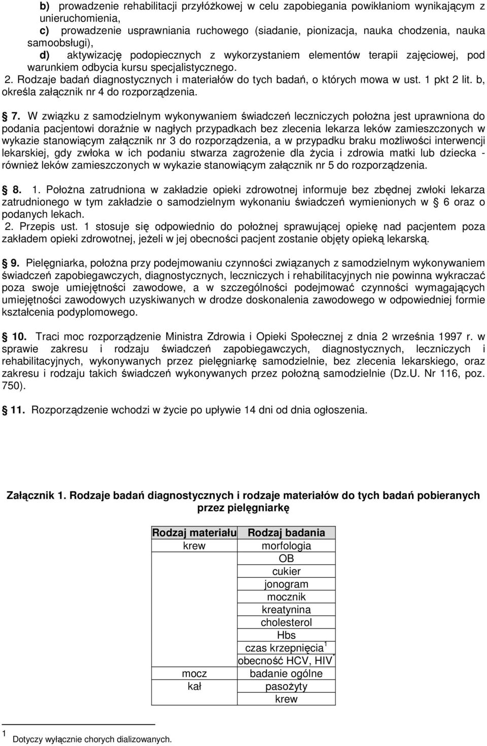 Rodzaje badań diagnostycznych i materiałów do tych badań, o których mowa w ust. 1 pkt 2 lit. b, określa załącznik nr 4 do rozporządzenia. 7.