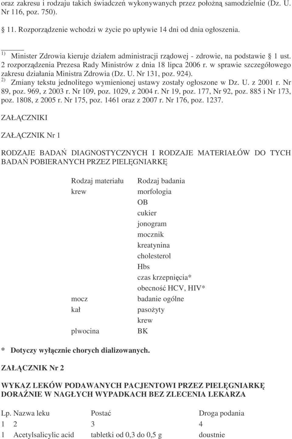 w sprawie szczegółowego zakresu działania Ministra Zdrowia (Dz. U. Nr 131, poz. 924). 2) Zmiany tekstu jednolitego wymienionej ustawy zostały ogłoszone w Dz. U. z 2001 r. Nr 89, poz. 969, z 2003 r.