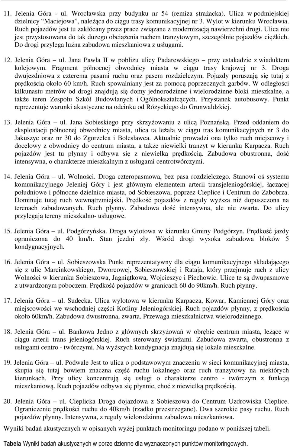 Do drogi przylega luźna zabudowa mieszkaniowa z usługami. 12. Jelenia Góra ul. Jana Pawła II w pobliżu ulicy Padarewskiego przy estakadzie z wiaduktem kolejowym.