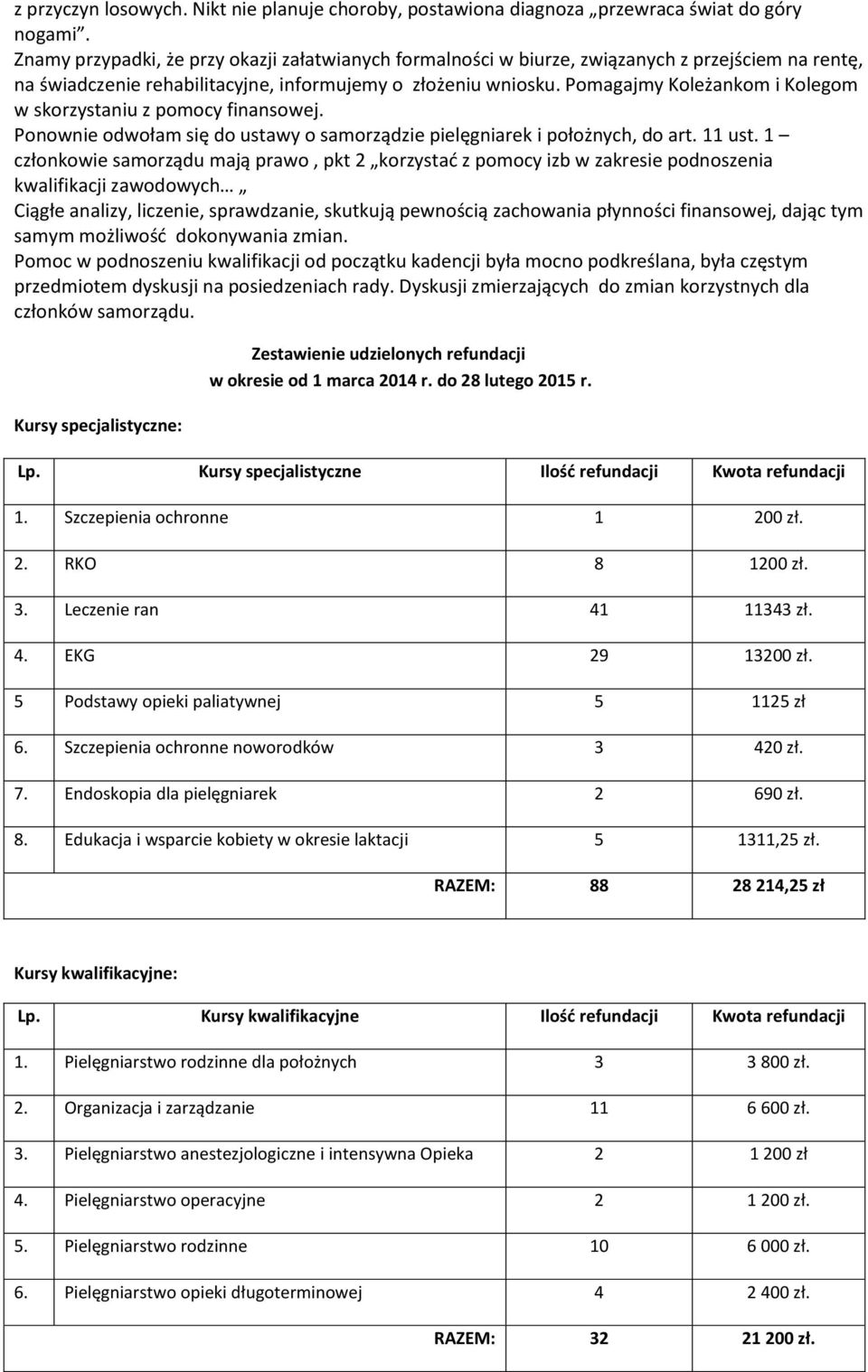 Pomagajmy Koleżankom i Kolegom w skorzystaniu z pomocy finansowej. Ponownie odwołam się do ustawy o samorządzie pielęgniarek i położnych, do art. 11 ust.