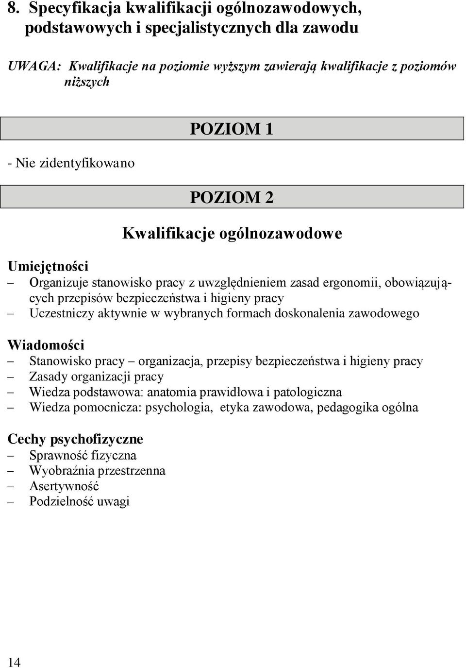 pracy Uczestniczy aktywnie w wybranych formach doskonalenia zawodowego Wiadomości Stanowisko pracy organizacja, przepisy bezpieczeństwa i higieny pracy Zasady organizacji pracy Wiedza