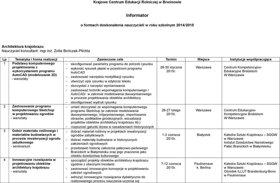 Kompetencyjnowykorzystaniem programu AutoCAD Edukacyjne Brebistom AutoCAD (modelowanie 2D) W Warszawie zastosować narzędzia modyfikacji rysunku utworzyć opis rysunku w edytorze tekstu skorzystać z