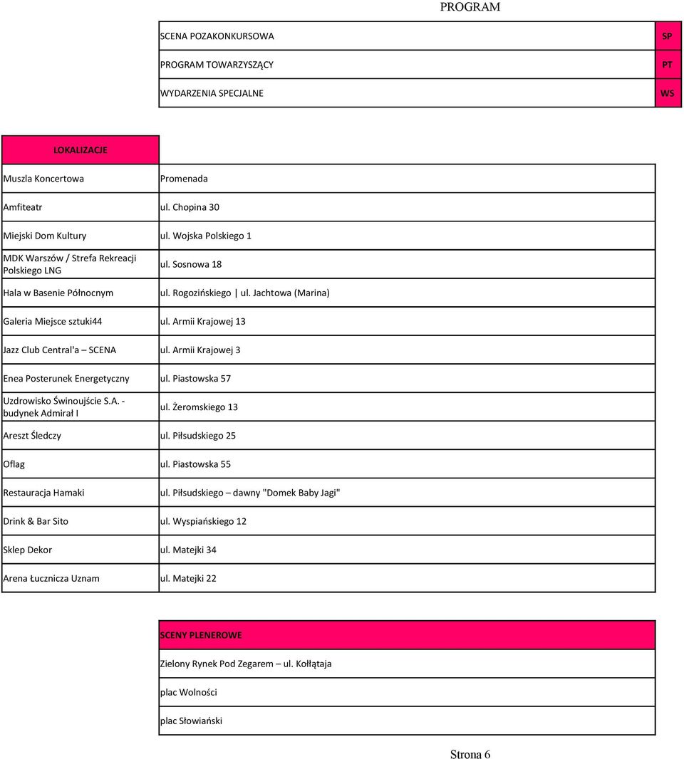 Armii Krajowej 3 Enea Posterunek Energetyczny ul. Piastowska 57 Uzdrowisko Świnoujście S.A. - budynek Admirał I ul. Żeromskiego 13 Areszt Śledczy ul. Piłsudskiego 25 Oflag ul.