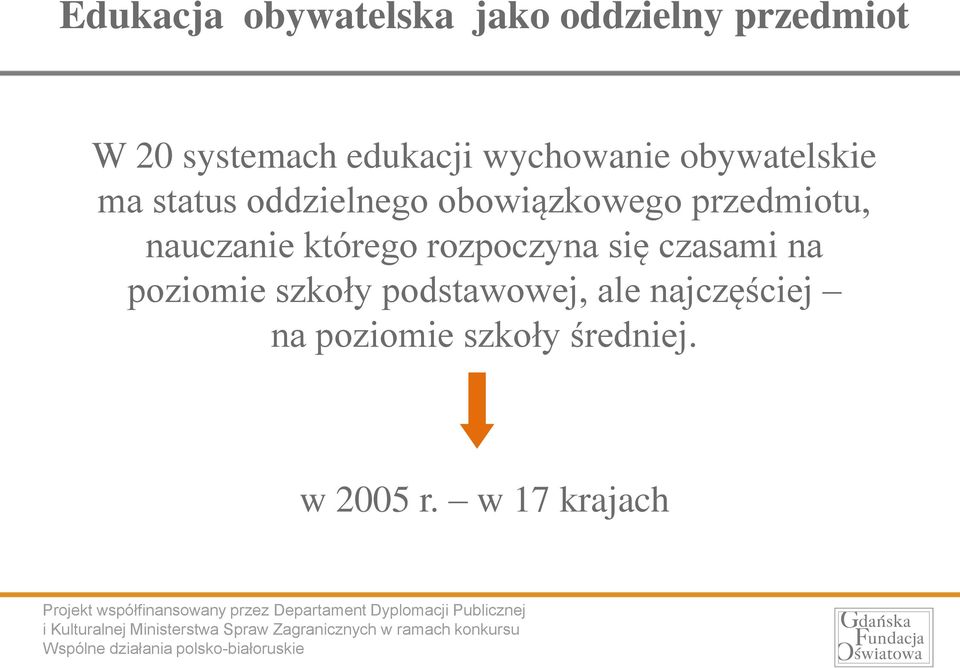 przedmiotu, nauczanie którego rozpoczyna się czasami na poziomie