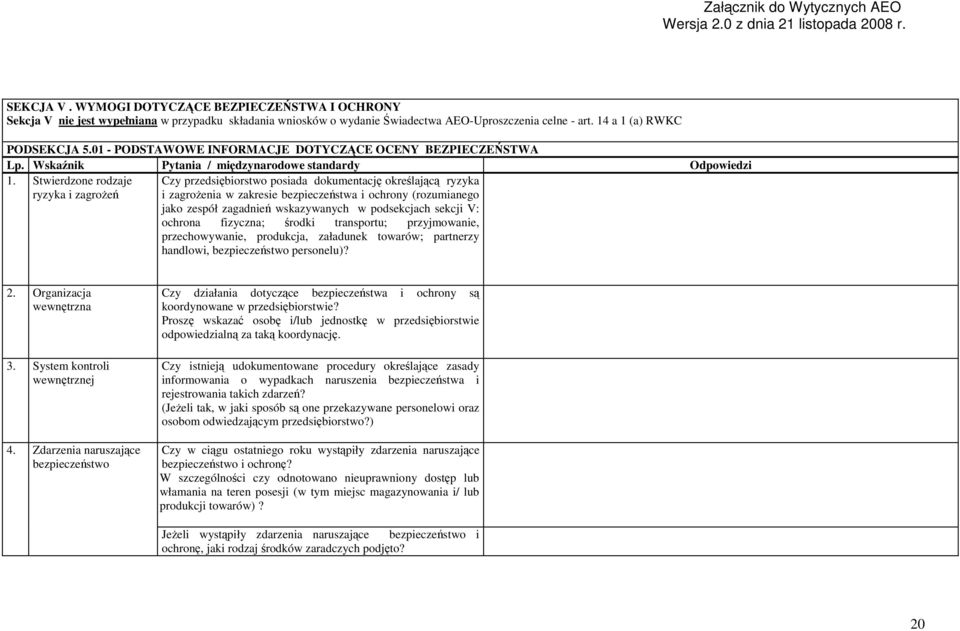 Stwierdzone rodzaje ryzyka i zagroŝeń Czy przedsiębiorstwo posiada dokumentację określającą ryzyka i zagroŝenia w zakresie bezpieczeństwa i ochrony (rozumianego jako zespół zagadnień wskazywanych w