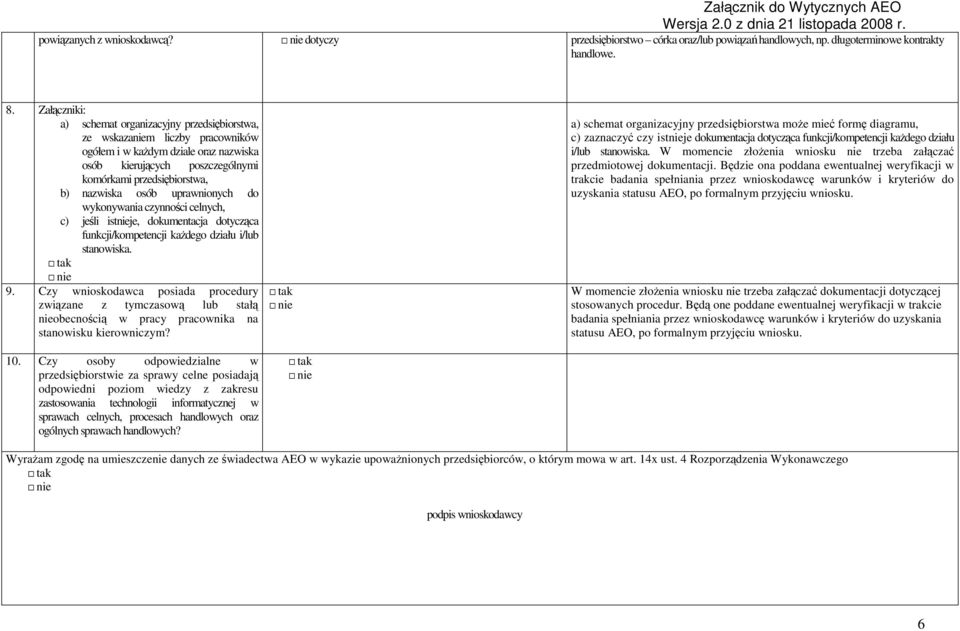 osób uprawnionych do wykonywania czynności celnych, c) jeśli istnieje, dokumentacja dotycząca funkcji/kompetencji kaŝdego działu i/lub stanowiska. 9.