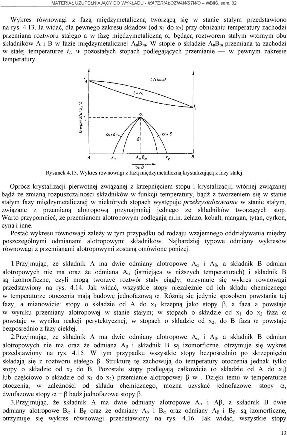 w fazie międzymetalicznej A n B m. W stopie o składzie A n B m przemiana ta zachodzi w stałej temperaturze t 1, w pozostałych stopach podlegających przemianie w pewnym zakresie temperatury Rysunek 4.