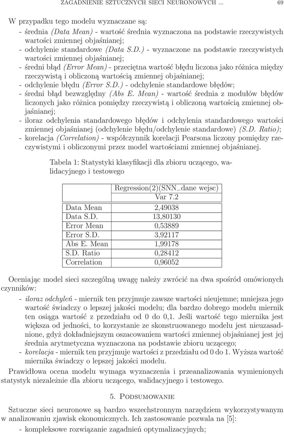 ta Mean) - wartość średnia wyznaczona na podstawie rzeczywistych wartości zmiennej objaśnianej; - odchylenie standardowe (Da