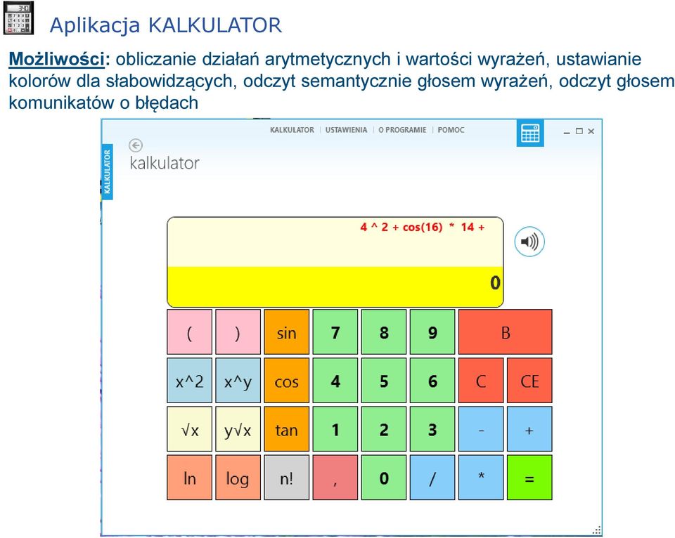 ustawianie kolorów dla słabowidzących, odczyt