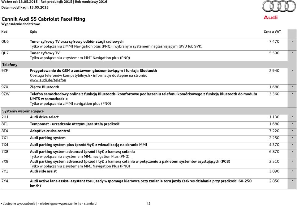 dostępne na stronie: www.audi.