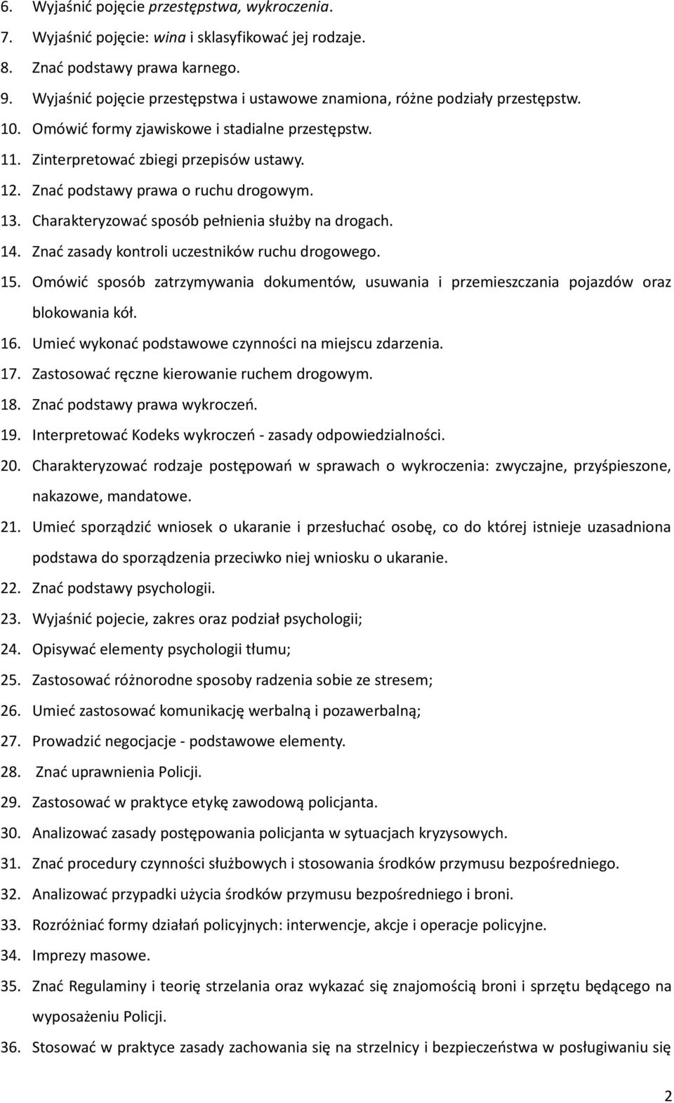 13. Charakteryzować sposób pełnienia służby na drogach. 14. Znać zasady kontroli uczestników ruchu drogowego. 15.