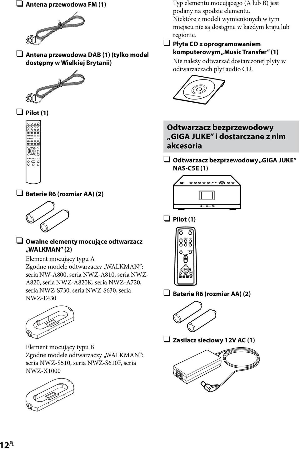 Płyta CD z oprogramowaniem komputerowym Music Transfer (1) Nie należy odtwarzać dostarczonej płyty w odtwarzaczach płyt audio CD.