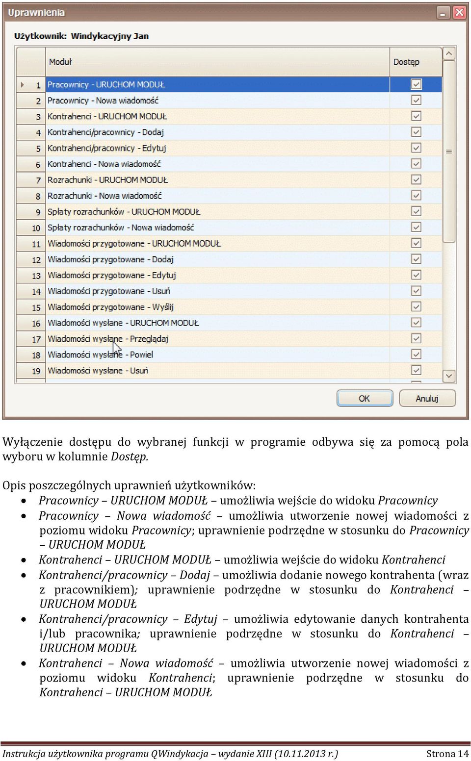 Pracownicy; uprawnienie podrzędne w stosunku do Pracownicy URUCHOM MODUŁ Kontrahenci URUCHOM MODUŁ umożliwia wejście do widoku Kontrahenci Kontrahenci/pracownicy Dodaj umożliwia dodanie nowego