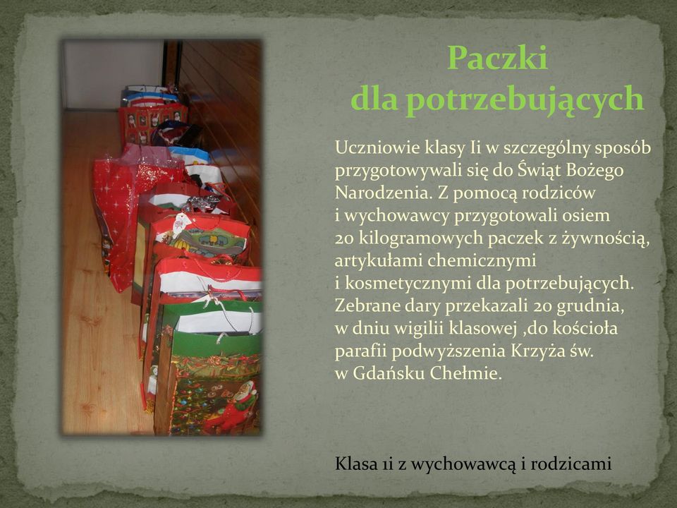 Z pomocą rodziców i wychowawcy przygotowali osiem 20 kilogramowych paczek z żywnością, artykułami