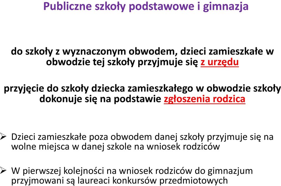 zgłoszenia rodzica Dzieci zamieszkałe poza obwodem danej szkoły przyjmuje się na wolne miejsca w danej szkole na