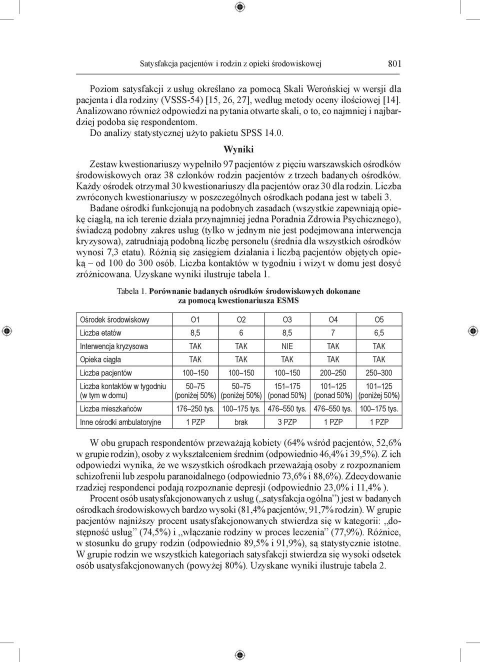Wyniki Zestaw kwestionariuszy wypełniło 97 pacjentów z pięciu warszawskich ośrodków środowiskowych oraz 38 członków rodzin pacjentów z trzech badanych ośrodków.