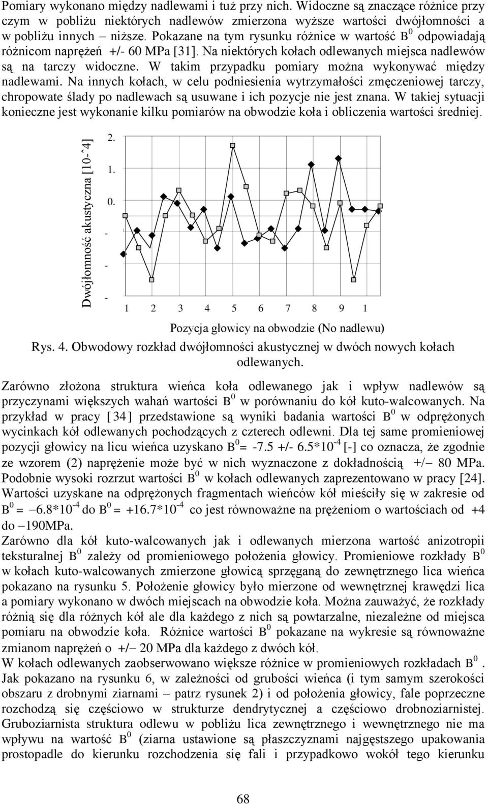 Pokazane na tym rysunku różnice w wartość B odpowiadają różnicom naprężeń +/- 6 MPa [31]. Na niektórych kołach odlewanych miejsca nadlewów są na tarczy widoczne.
