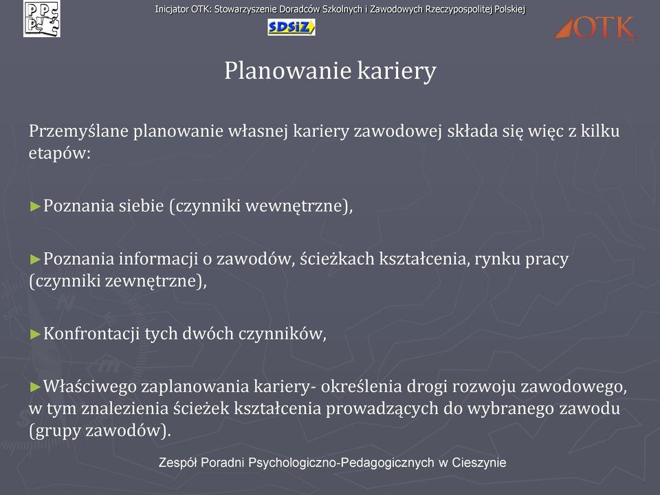 (czynniki zewnętrzne), Konfrontacji tych dwóch czynników, Właściwego zaplanowania kariery- określenia