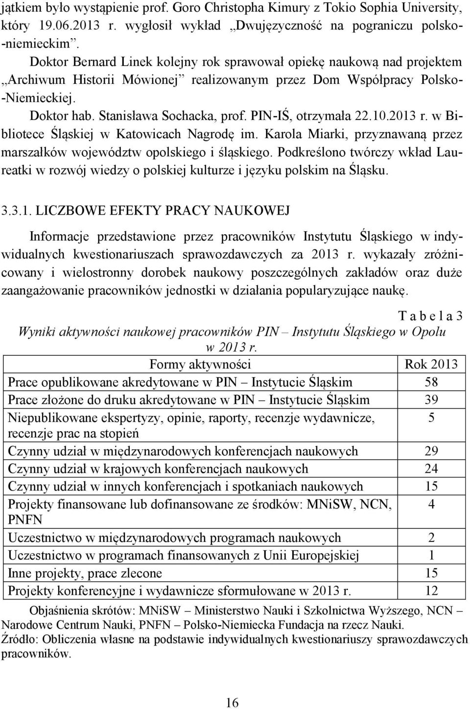 PIN-IŚ, otrzymała 22.10.2013 r. w Bibliotece Śląskiej w Katowicach Nagrodę im. Karola Miarki, przyznawaną przez marszałków województw opolskiego i śląskiego.