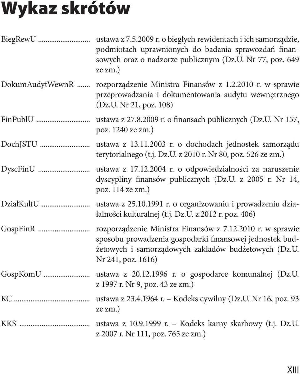 o finansach publicznych (Dz.U. Nr 157, poz. 1240 ze zm.) DochJSTU... ustawa z 13.11.2003 r. o dochodach jednostek samorządu terytorialnego (t.j. Dz.U. z 2010 r. Nr 80, poz. 526 ze zm.) DyscFinU.