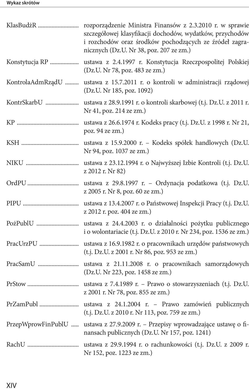 Konstytucja Rzeczpospolitej Polskiej (Dz.U. Nr 78, poz. 483 ze zm.) KontrolaAdmRządU... ustawa z 15.7.2011 r. o kontroli w administracji rządowej (Dz.U. Nr 185, poz. 1092) KontrSkarbU... ustawa z 28.