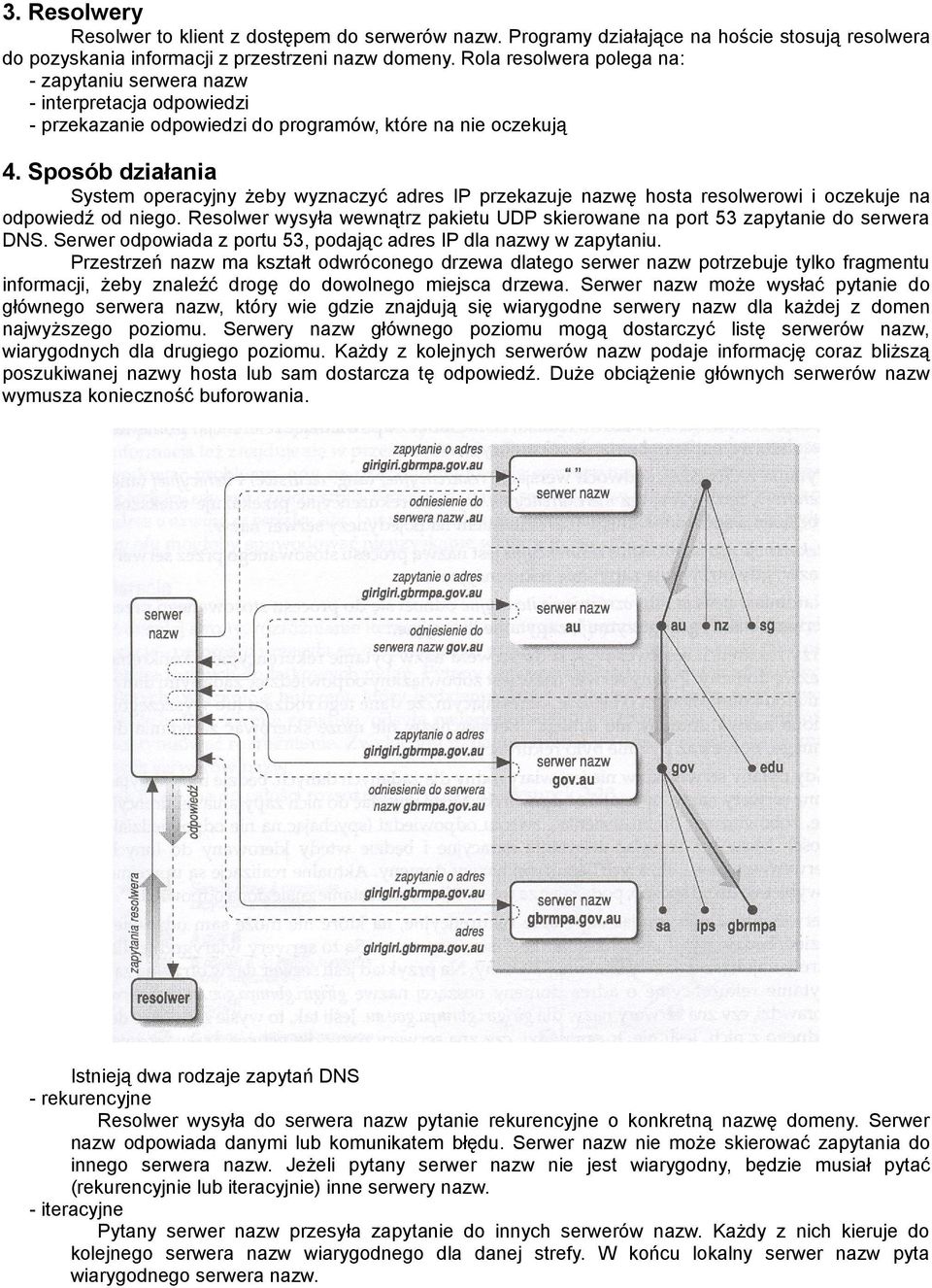 Sposób działania System operacyjny żeby wyznaczyć adres IP przekazuje nazwę hosta resolwerowi i oczekuje na odpowiedź od niego.