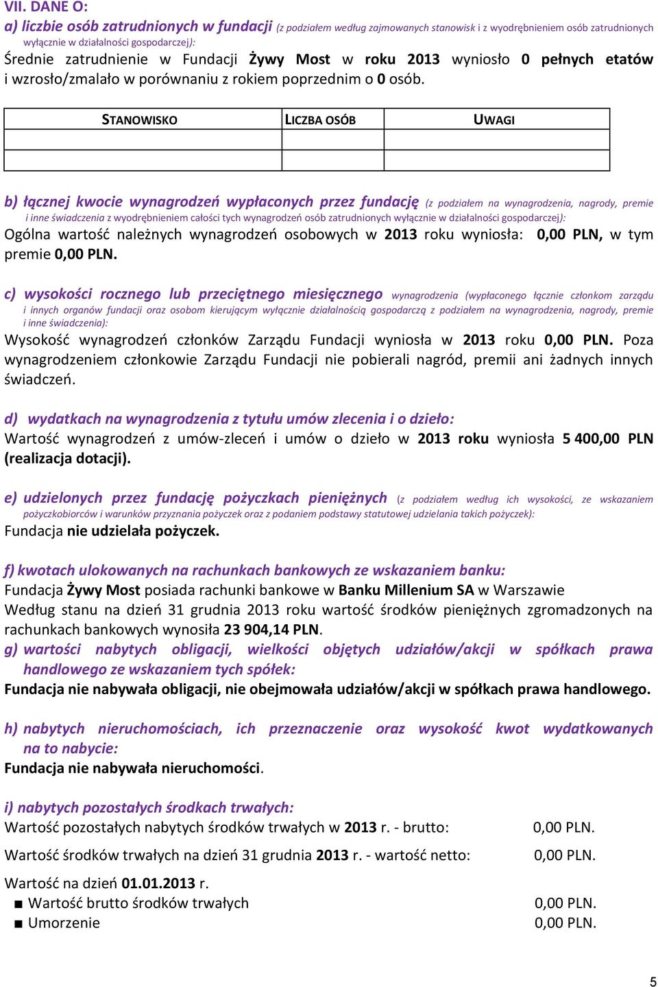 STANOWISKO LICZBA OSÓB UWAGI b) łącznej kwocie wynagrodzeń wypłaconych przez fundację (z podziałem na wynagrodzenia, nagrody, premie i inne świadczenia z wyodrębnieniem całości tych wynagrodzeń osób