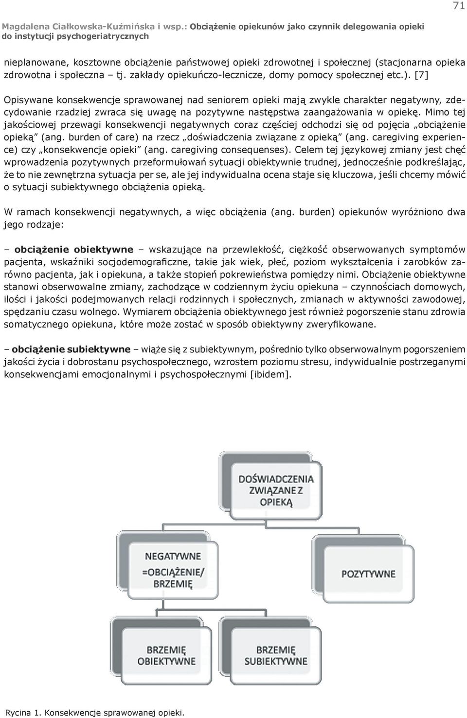 Mimo tej jakościowej przewagi konsekwencji negatywnych coraz częściej odchodzi się od pojęcia obciążenie opieką (ang. burden of care) na rzecz doświadczenia związane z opieką (ang.