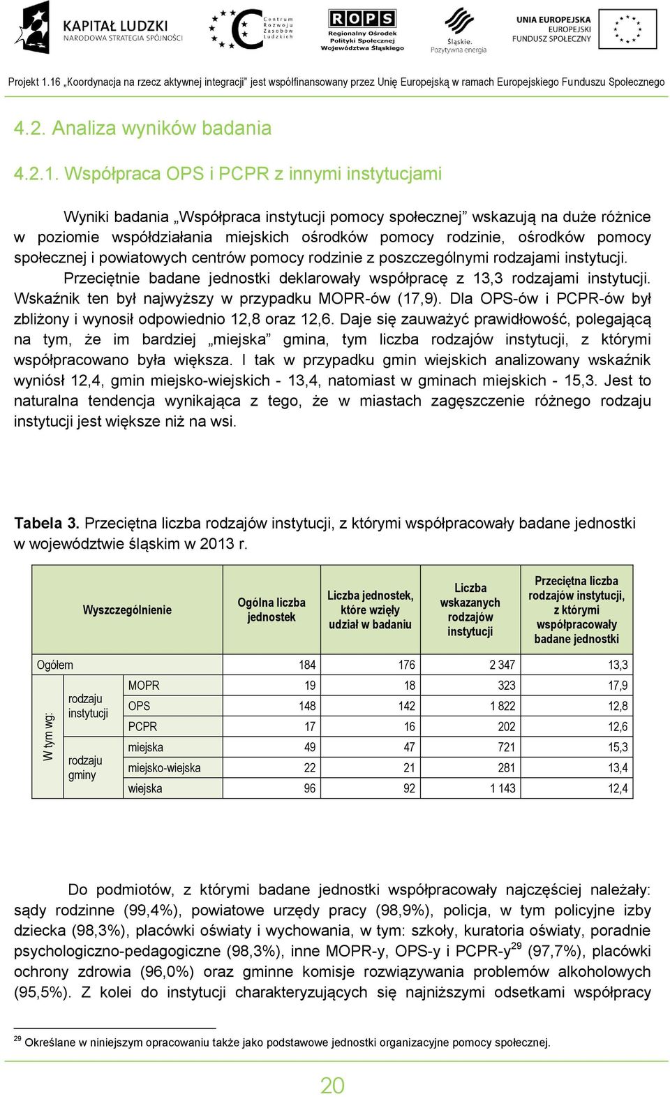 Wyiki badaia Współpraca istytucji pomocy społeczej wskazują a duże różice w poziomie współdziałaia miejskich ośrodków pomocy rodziie, ośrodków pomocy społeczej i powiatowych cetrów pomocy rodziie z