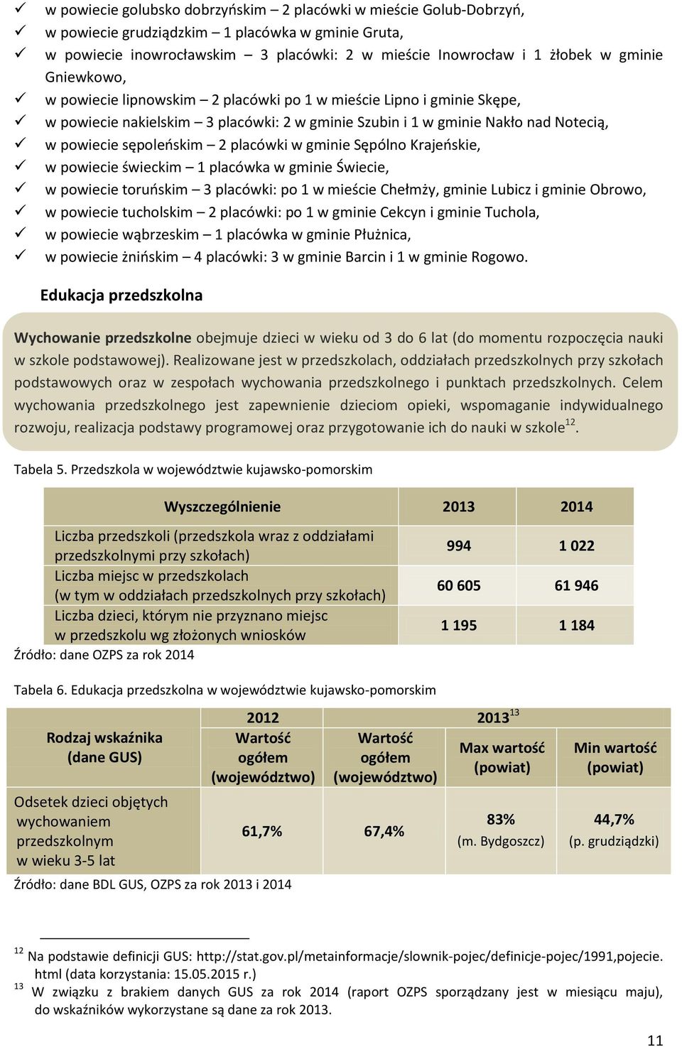 w gminie Sępólno Krajeńskie, w powiecie świeckim 1 placówka w gminie Świecie, w powiecie toruńskim 3 placówki: po 1 w mieście Chełmży, gminie Lubicz i gminie Obrowo, w powiecie tucholskim 2 placówki: