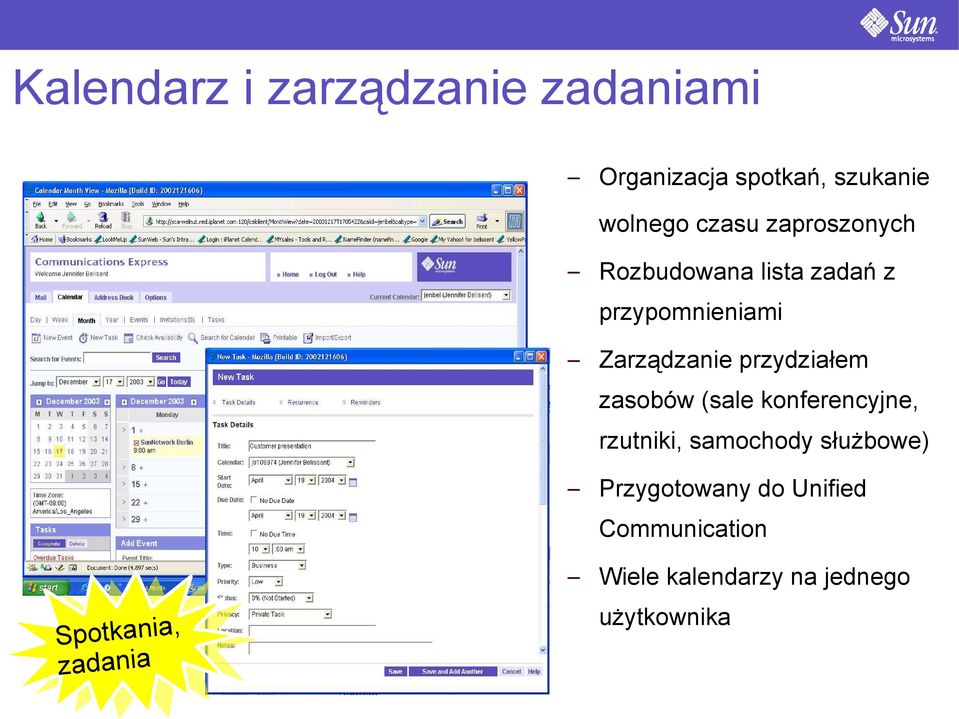 zasobów (sale konferencyjne, rzutniki, samochody służbowe) Calendar Services