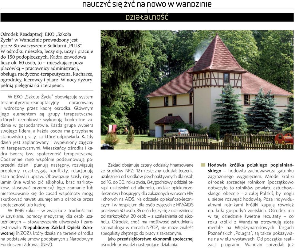 W nocy dyżury pełnią pielęgniarki i terapeuci. W EKO Szkole Życia obowiązuje system terapeutyczno-readaptacyjny opracowany i wdrożony przez kadrę ośrodka.