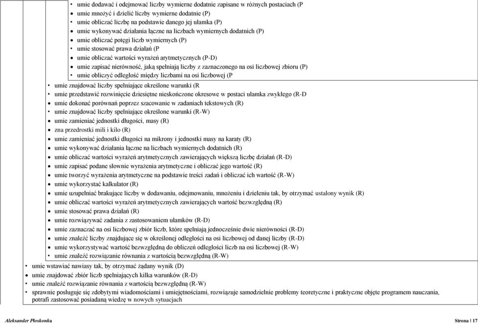 zapisać nierówność, jaką spełniają liczby z zaznaczonego na osi liczbowej zbioru (P) umie obliczyć odległość między liczbami na osi liczbowej (P umie znajdować liczby spełniające określone warunki (R