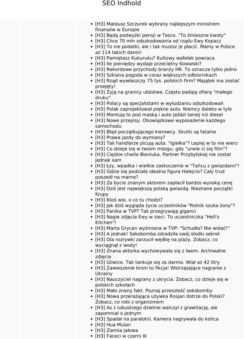 Kultowy wafelek powraca [H3] Ile pieniędzy wydaje przeciętny Kowalski? [H3] Rekordowe przychody branży HR.