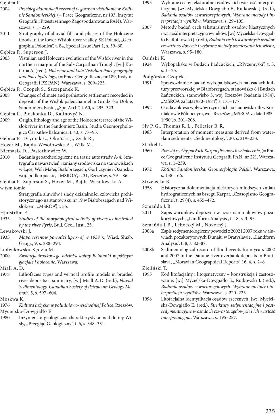 , Superson J. 2003 Vistulian and Holocene evolution of the Wisłok river in the northern margin of the Sub-Carpathian Trough, [w:] Kotarba A. (red.