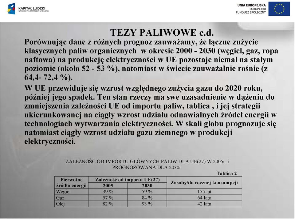 stałym poziomie (około 52-53 %), natomiast w świecie zauważalnie rośnie (z 64,4-72,4 %). W UE przewiduje się wzrost względnego zużycia gazu do 2020 roku, później jego spadek.