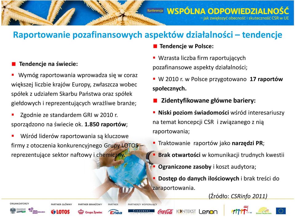 850 raportów; Wśród liderów raportowania są kluczowe firmy z otoczenia konkurencyjnego Grupy LOTOS reprezentujące sektor naftowy i chemiczny.