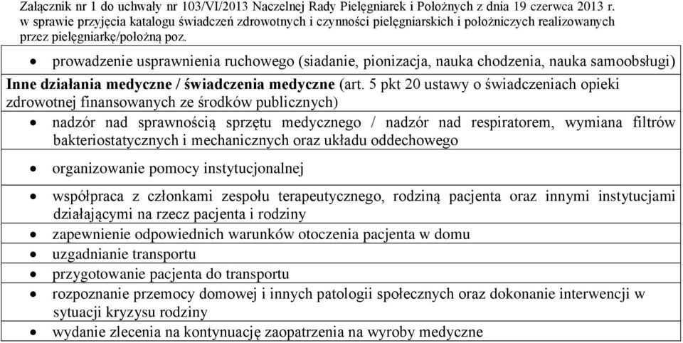 mechanicznych oraz układu oddechowego organizowanie pomocy instytucjonalnej współpraca z członkami zespołu terapeutycznego, rodziną pacjenta oraz innymi instytucjami działającymi na rzecz pacjenta i