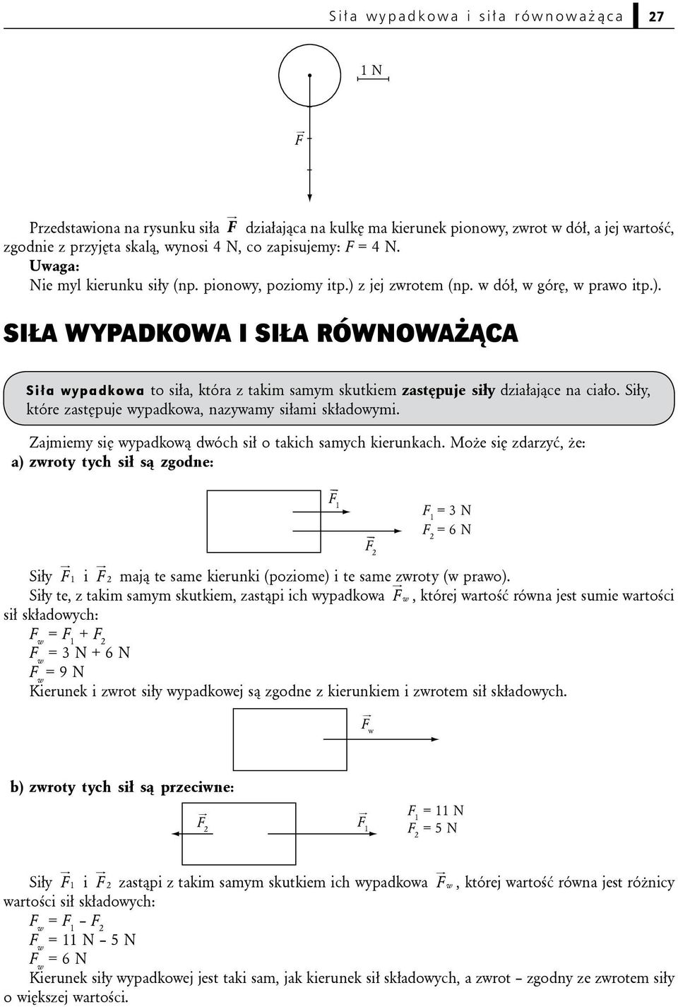 Siły, które zastępuje wypadkowa, nazywamy siłami składowymi. Zajmiemy się wypadkową dwóch sił o takich samych kierunkach.