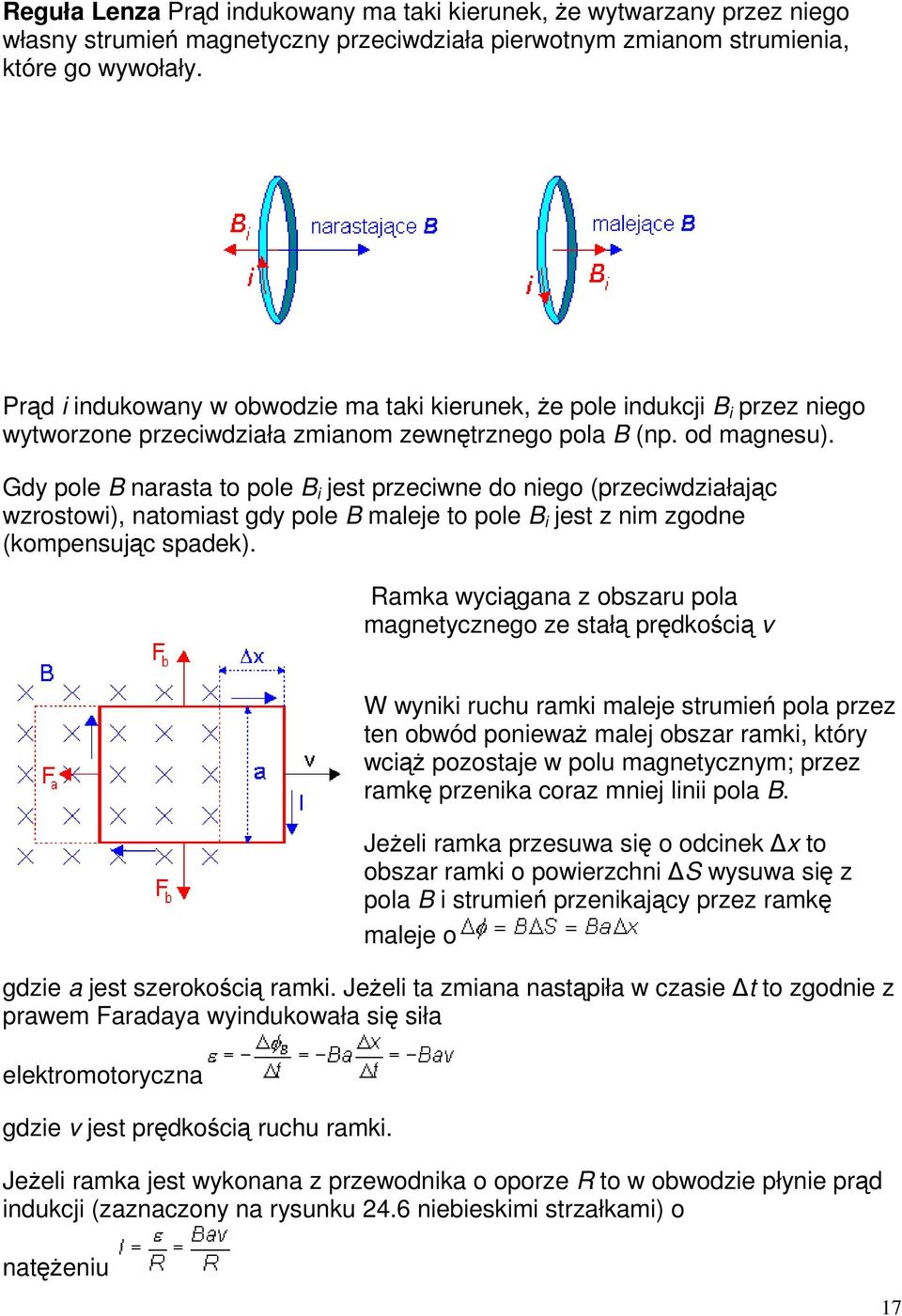 Gdy pole B narasta to pole B i jest przeciwne do niego (przeciwdziałając wzrostowi), natomiast gdy pole B maleje to pole B i jest z nim zgodne (kompensując spadek).