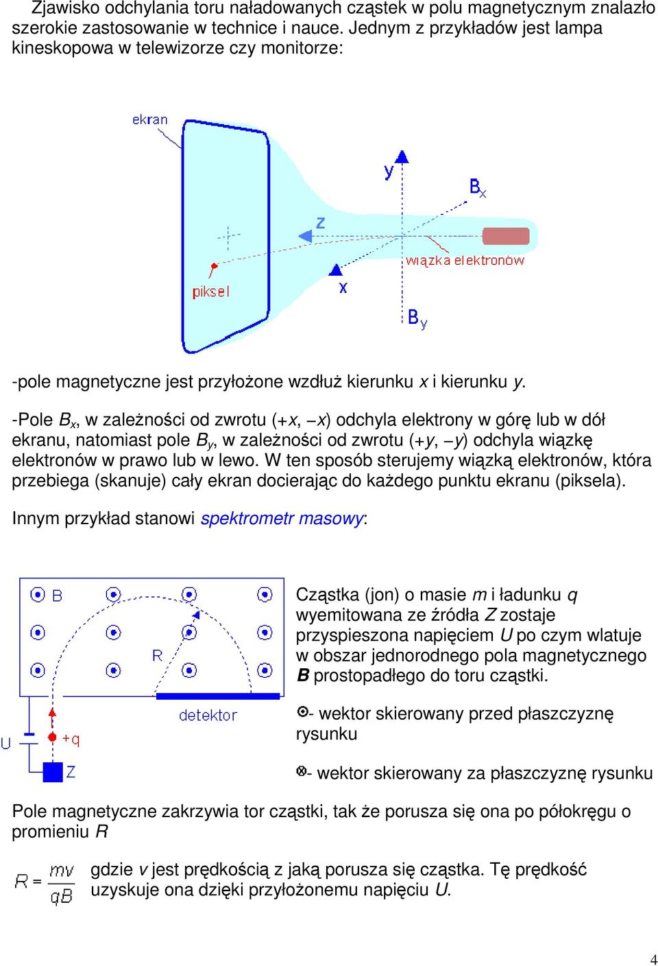 -Pole B x, w zależności od zwrotu (+x, x) odchyla elektrony w górę lub w dół ekranu, natomiast pole B y, w zależności od zwrotu (+y, y) odchyla wiązkę elektronów w prawo lub w lewo.