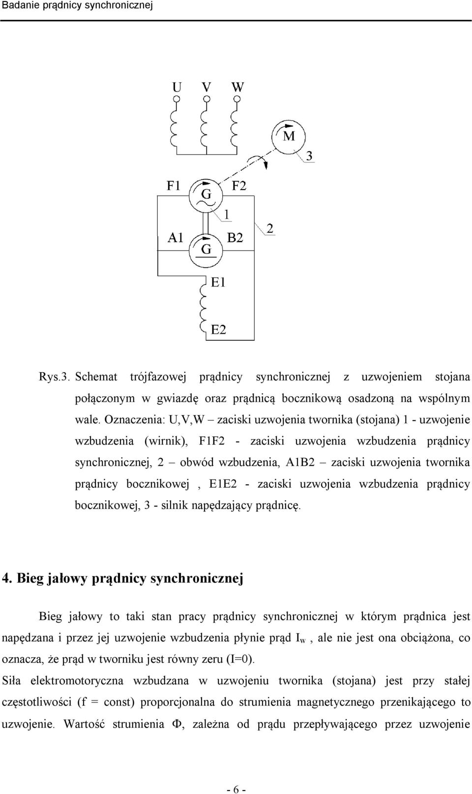 twornika prądnicy bocznikowej, E1E2 - zaciski uzwojenia wzbudzenia prądnicy bocznikowej, 3 - silnik napędzający prądnicę. 4.