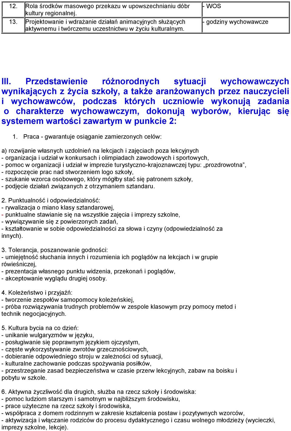 wychowawczym, dokonują wyborów, kierując się systemem wartości zawartym w punkcie 2: 1.