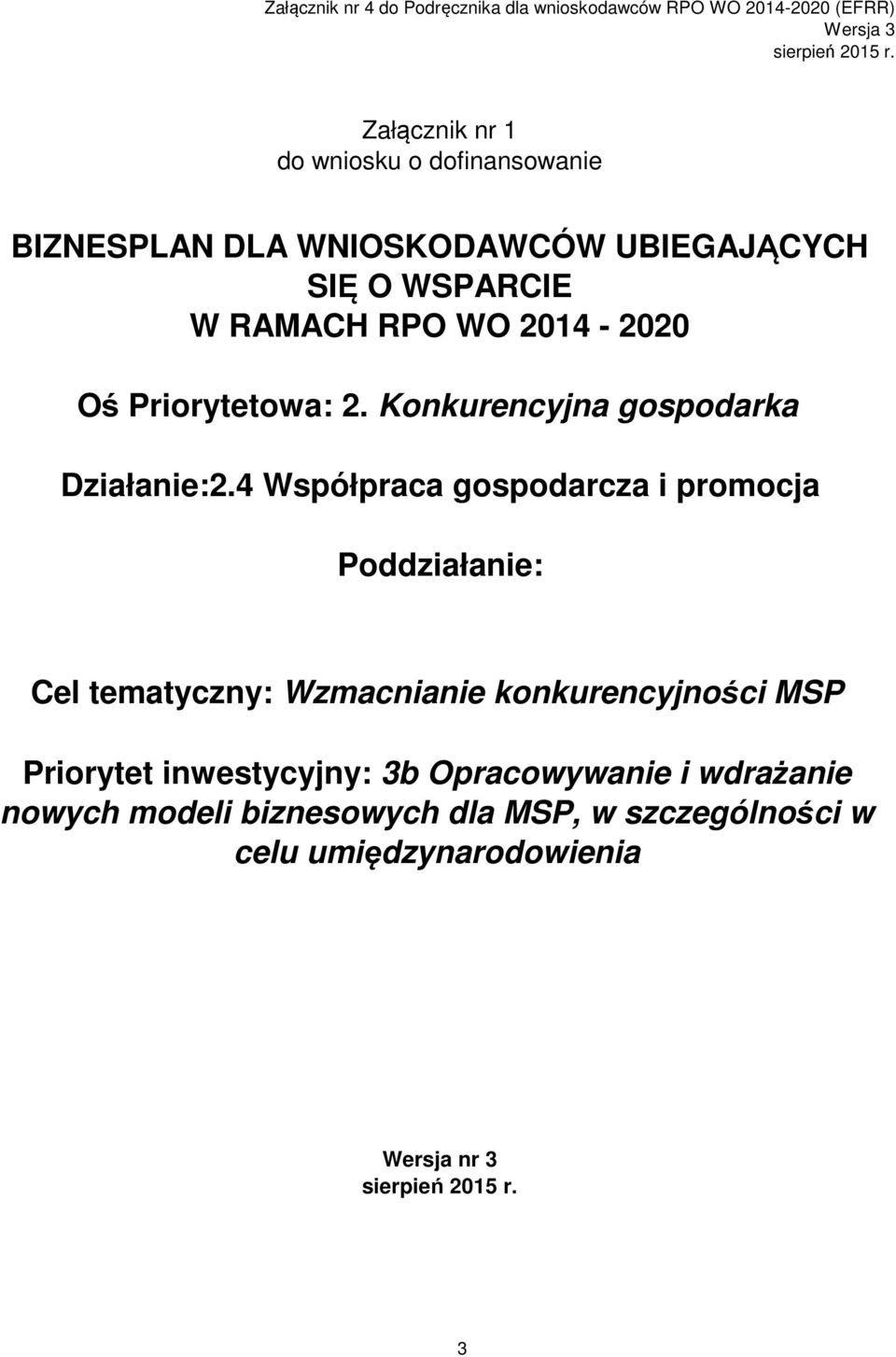 4 Współpraca gospodarcza i promocja Poddziałanie: Cel tematyczny: Wzmacnianie konkurencyjności MSP